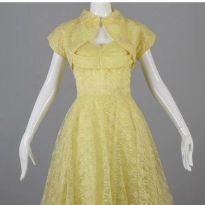 Rare Vintage 50s yellow dress Rockabilly lace bolero cocktails